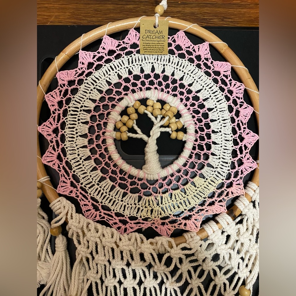 Pink and Cream Dreamcatcher with Tree Design - Picture 4 of 4